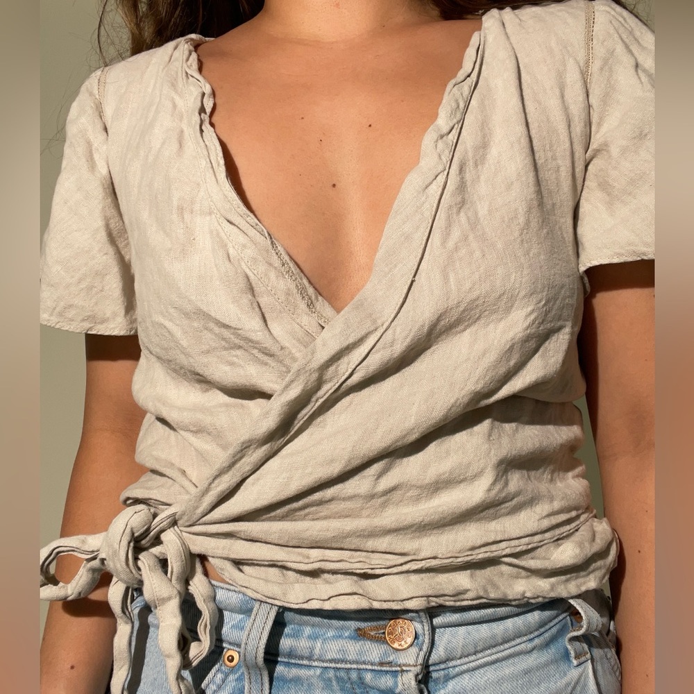 ZARA linen top with tie front closure